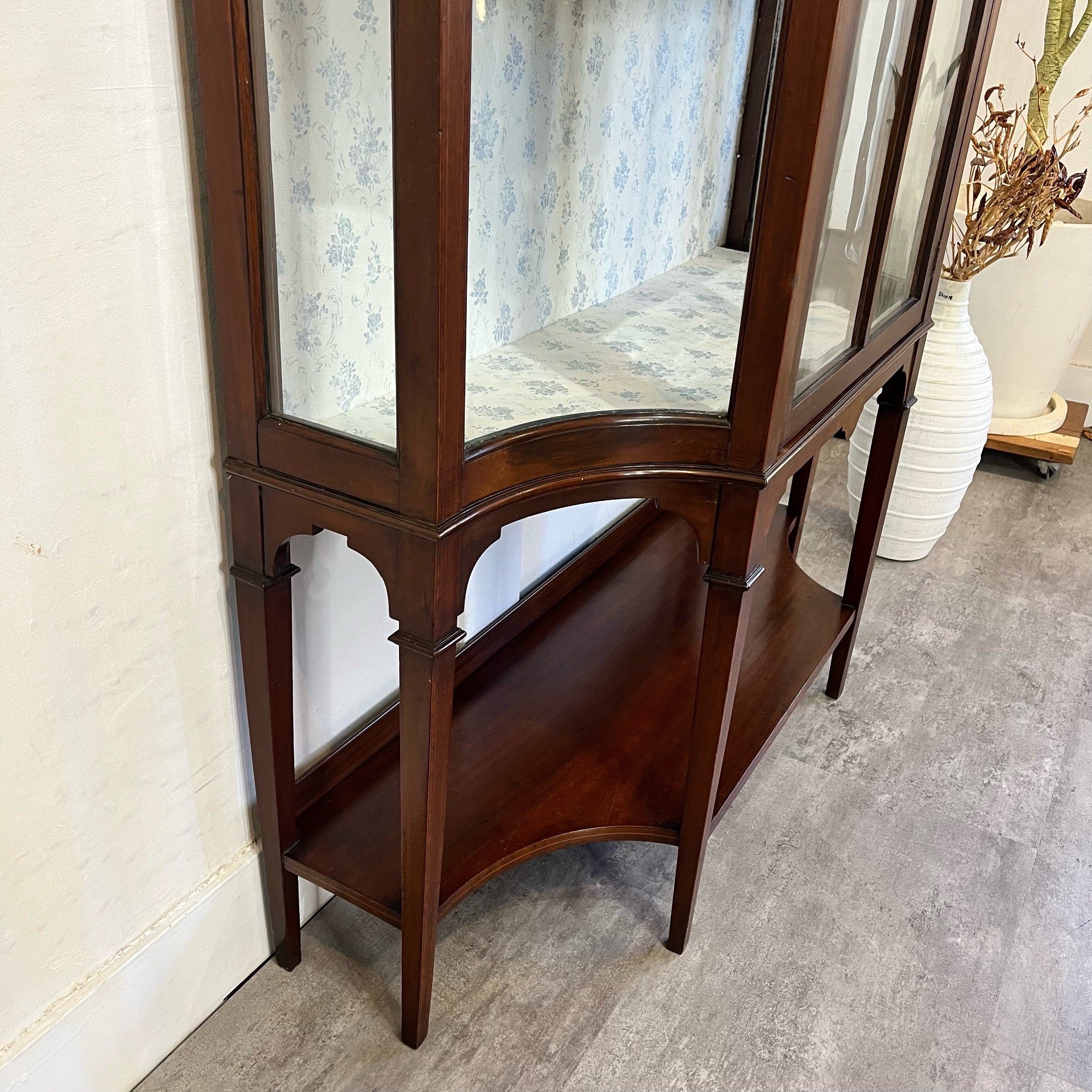 エドワーディアン様式 ディスプレイキャビネット マホガニー ガラス