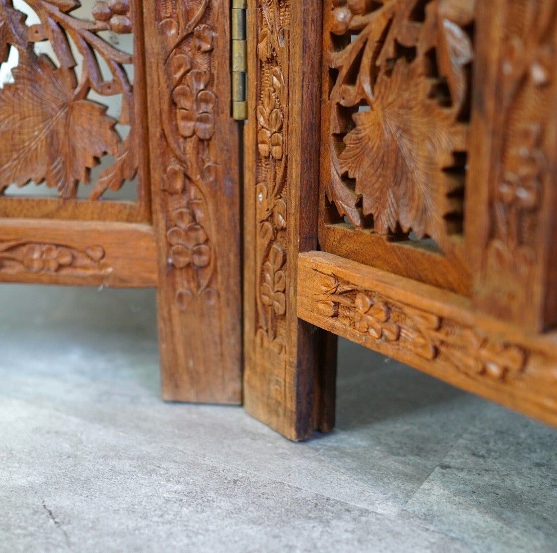 4連パーテーション チーク ヴィンテージ アジアン ぶどう 間仕切り 4連