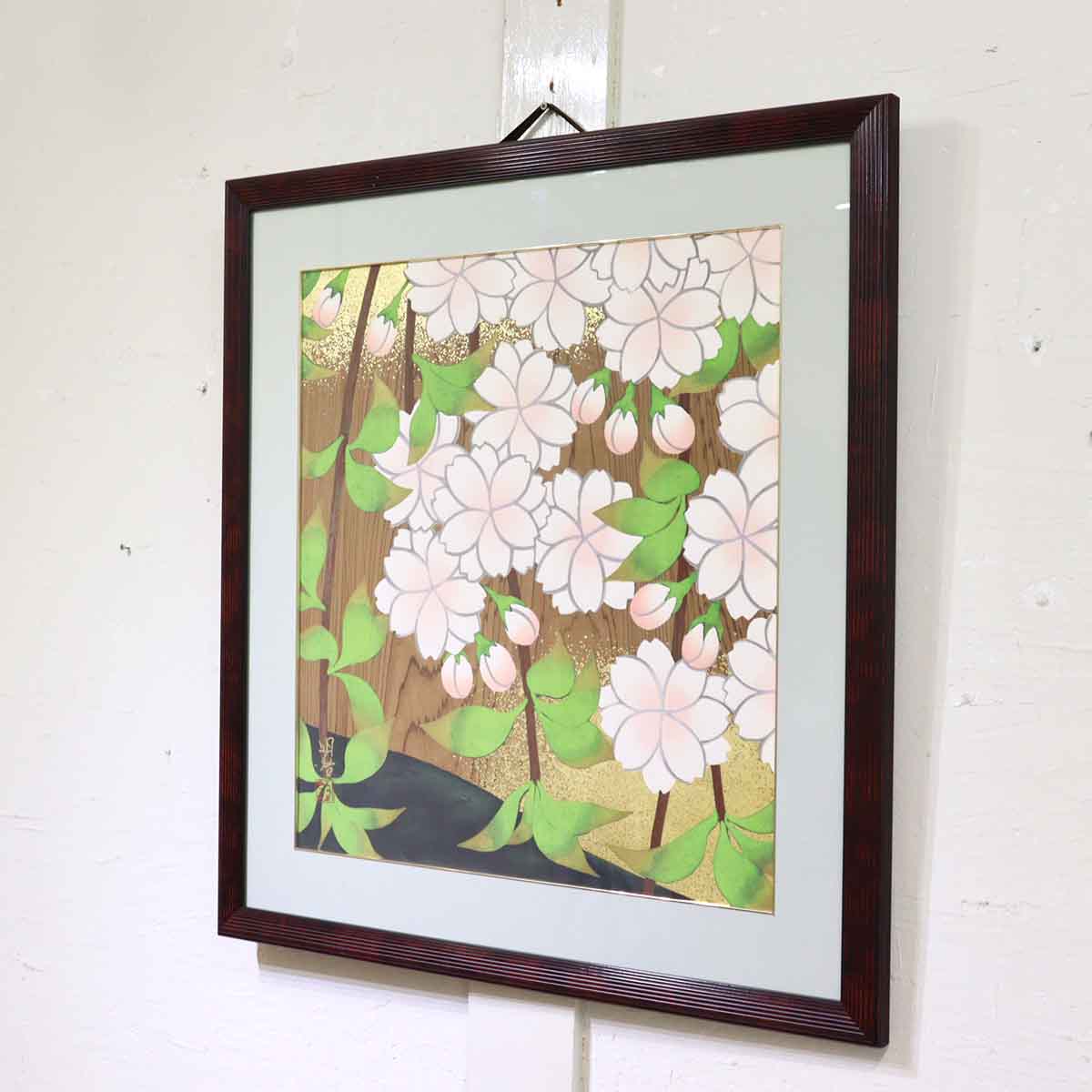 橋本明治 杉戸絵「桜」 木版画 絵画 中古