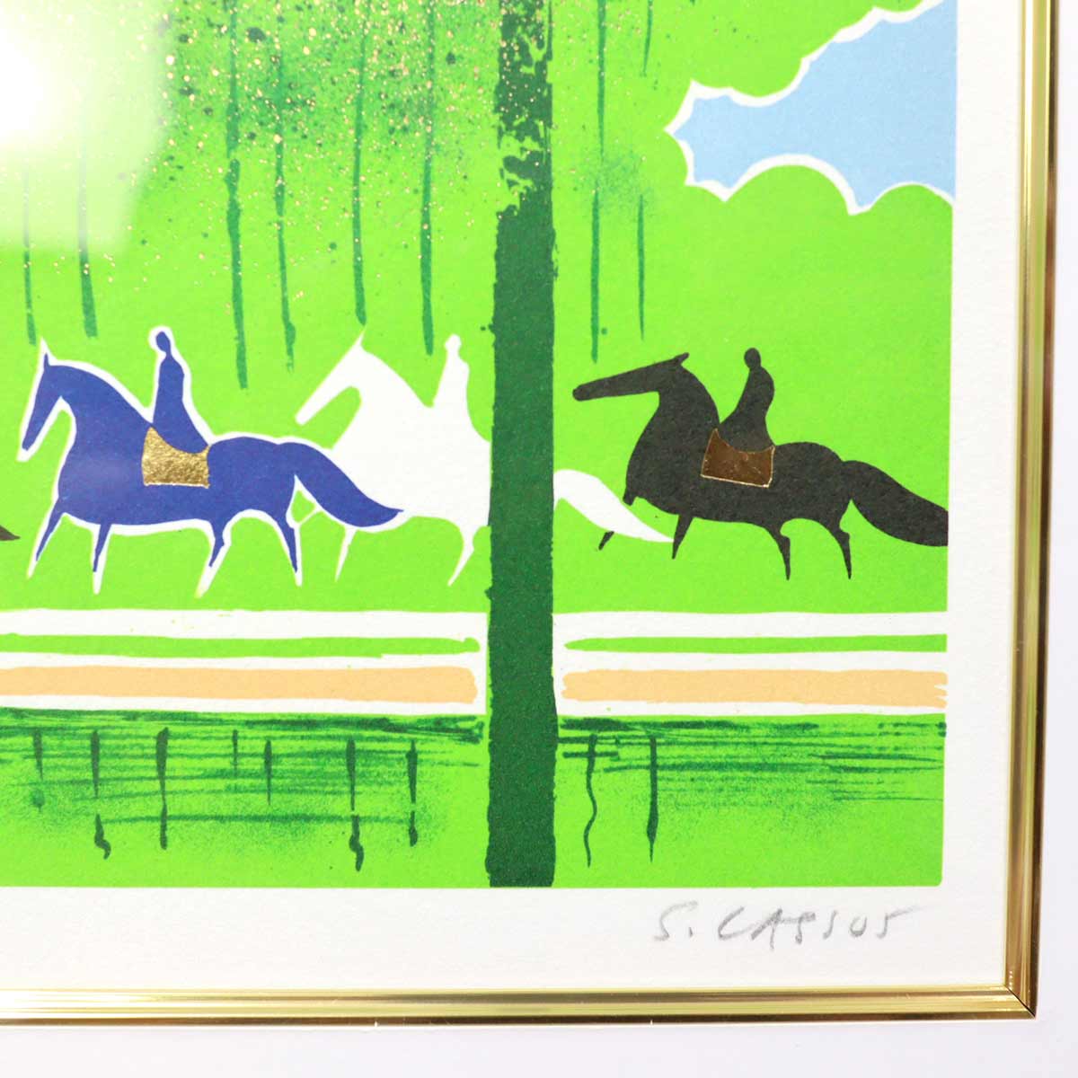 セルジュ・ラシス / Serge Lassus リトグラフ 乗馬シリーズ 【1】緑 森