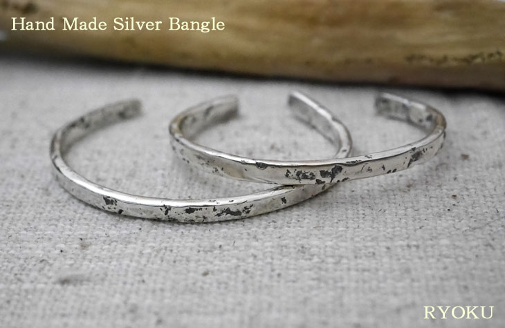あき太郎#3 シルバー 編み込みオープンバングル 925 刻印あり あき太郎