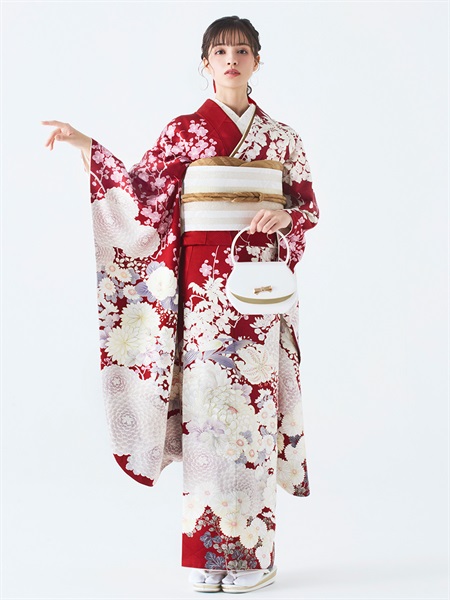 正絹振袖レンタルセット 緋色の祝い(赤)【和風館ICHI】