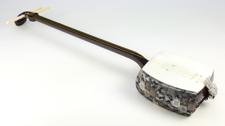 三味線 正寸 三ツ折 中棹 紫檀 丸打胴 弦なし 皮破れ 三味線 正寸 三ツ