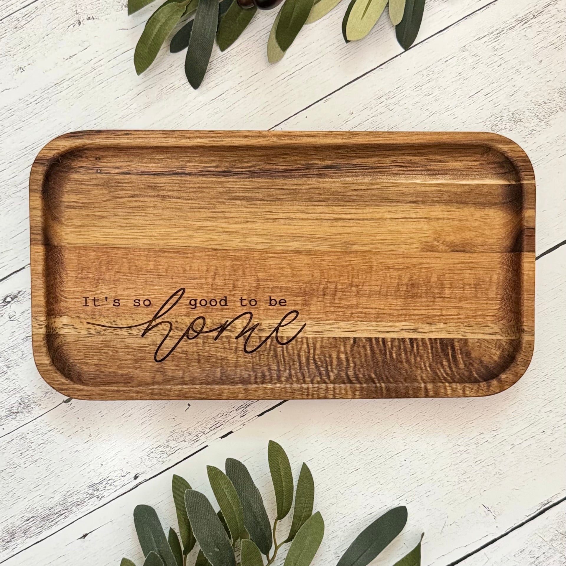 Acacia Wood Engraved Valet Tray | Wood Catch All Tray – Wintuck Home