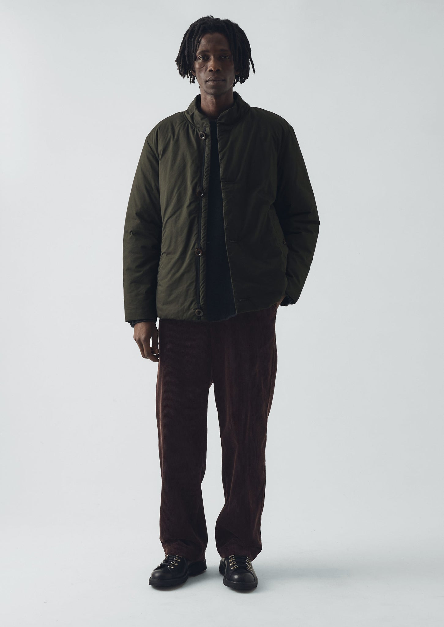 Padded Stand Collar Jacket | Iron Green | TOAST