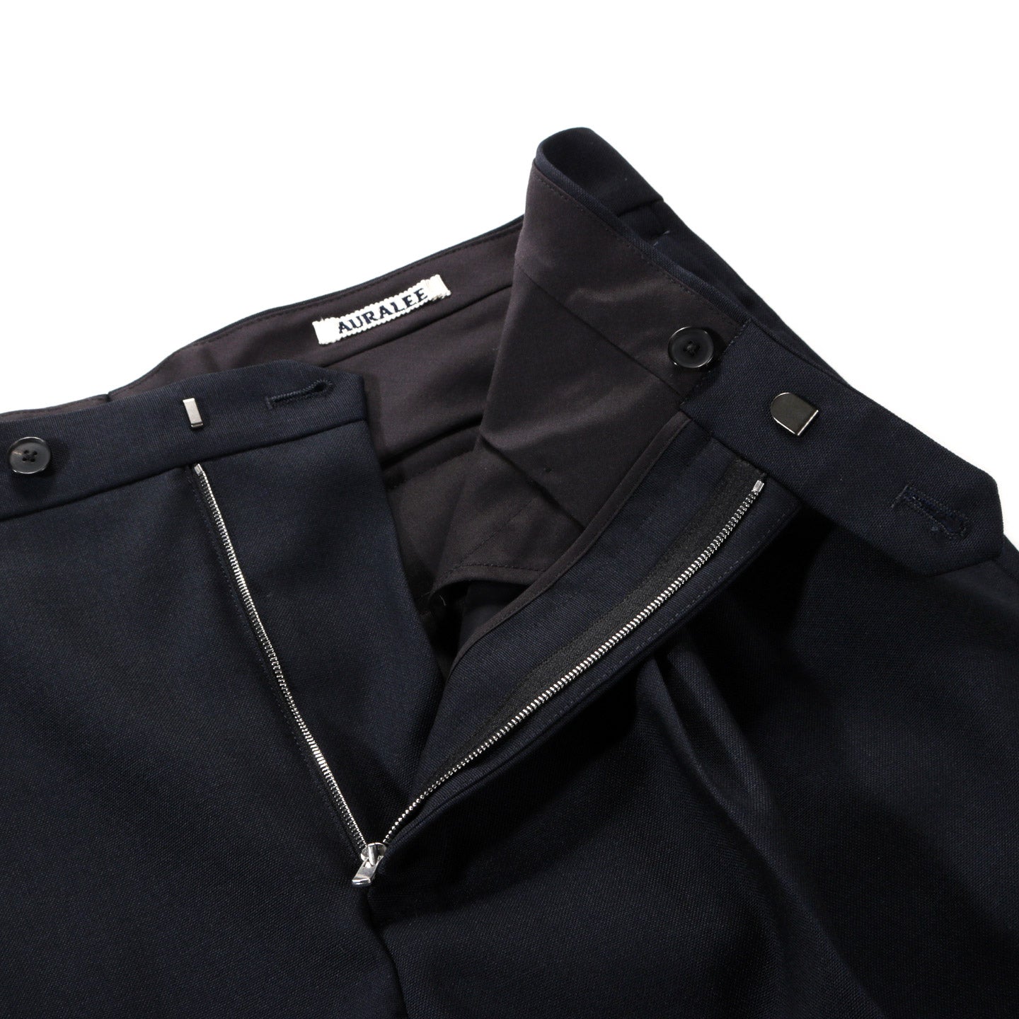 AURALEE WOOL KID MOHAIR HOP SACK TWO-TUCK SLACKS DARK NAVY | TODAY