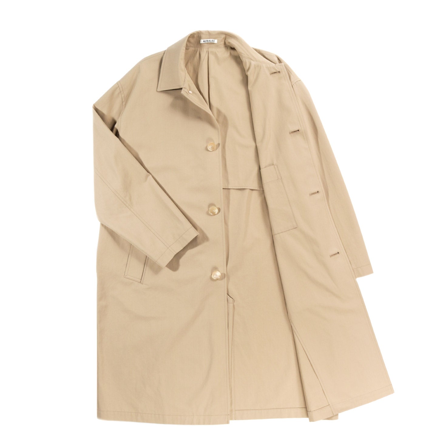 AURALEE FINX HARD TWIST GABARDINE SOUTIEN COLLAR COAT BEIGE