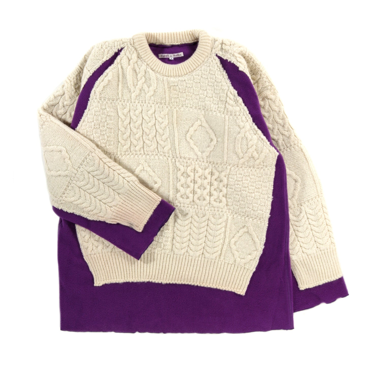 REBUILD BY NEEDLES FISHERMAN SWEATER NATURAL / PURPLE - S (B