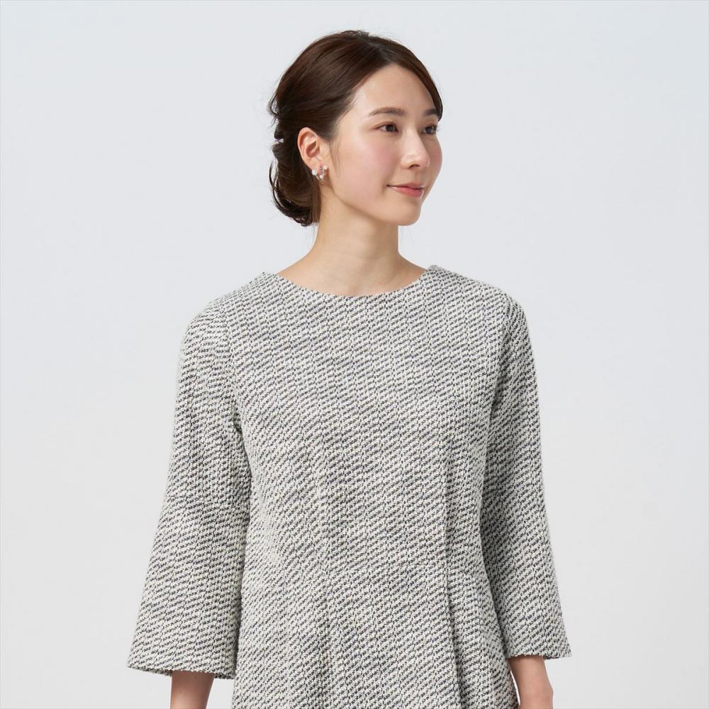 ブラウス ペプラムツイードプルオーバー 長袖 オフホワイト レディース