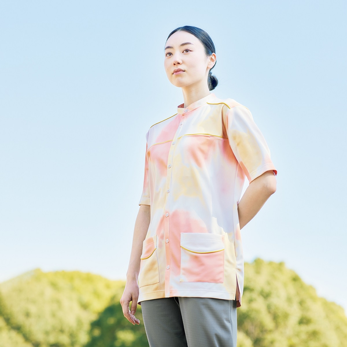 品番： 4P12003 】 男女兼用 シャツ 介護士用 防縮 吸汗 速乾 両脇