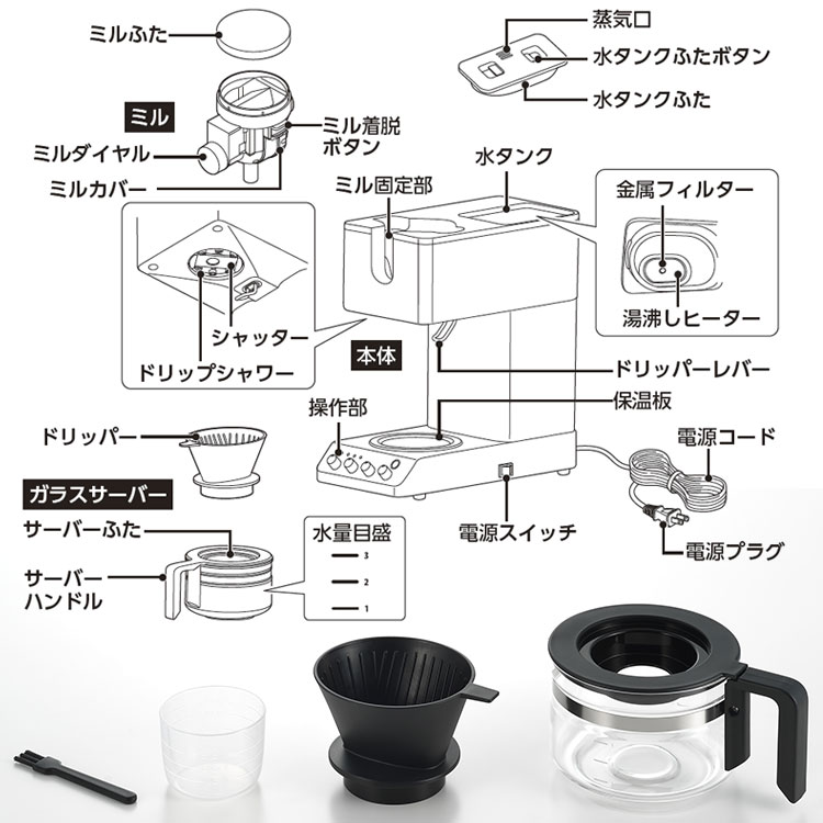 ツインバード 全自動コーヒーメーカー 3カップ CM-D457B 取寄品／着日