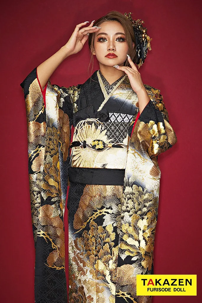 ジャパンモード 黒/ゴールド(金色) ボタン柄/和柄 一番目立つ 花魁風