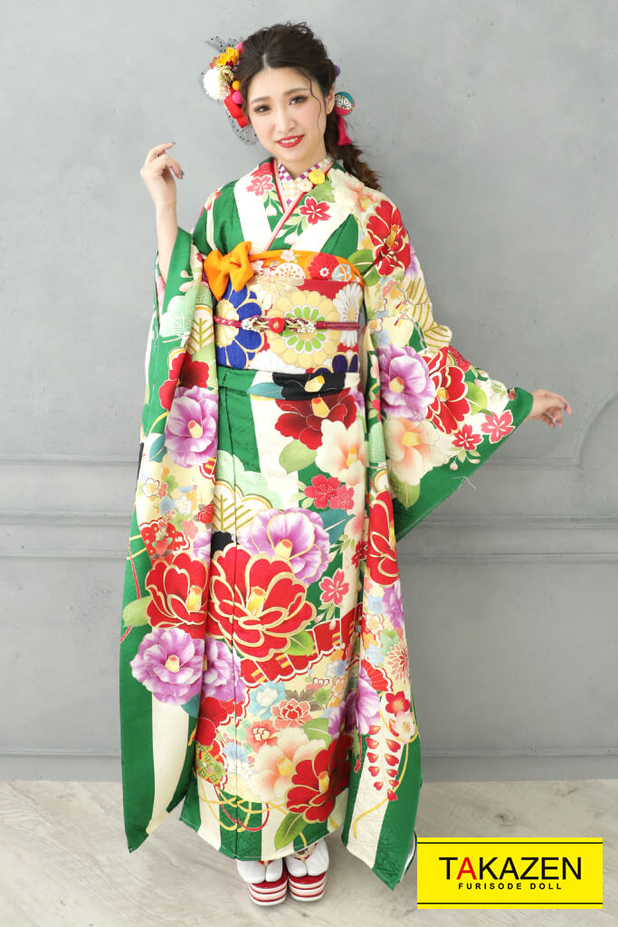 アンティークレトロポップな着物と黒地だらり帯セット アンティーク