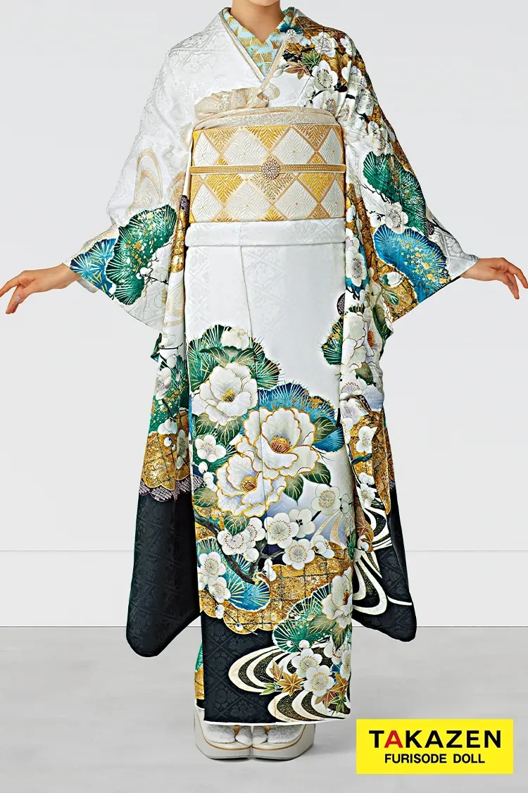 正統派古典 紺色(ネイビー)/金 牡丹柄 豪華 きれいめ 華やか 清楚 大人