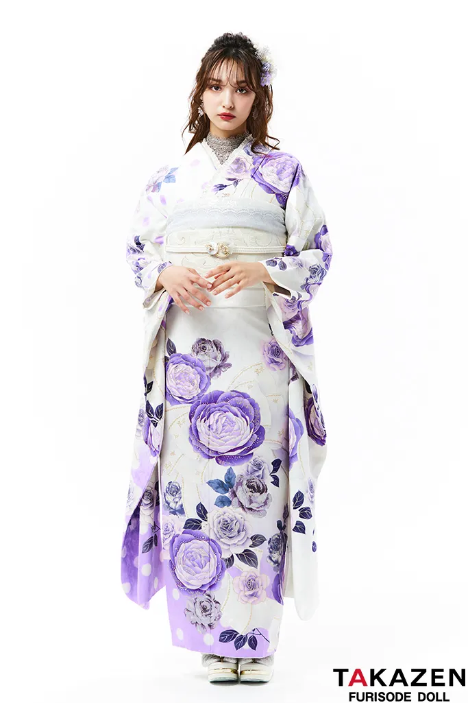 ヘップバーン 薄紫/白 バラ柄/リボン柄 セレブ キラキラスワロフスキー