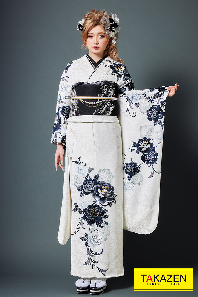 クール 白/紺 薔薇柄/ワンポイント柄 シンプル ゆうちゃみ モード系