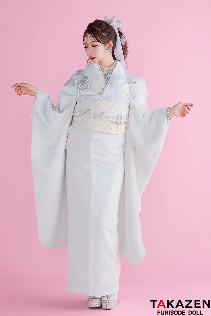 ヘップバーンシュシュ 白/オールホワイト/真っ白 ファー/ジャガード