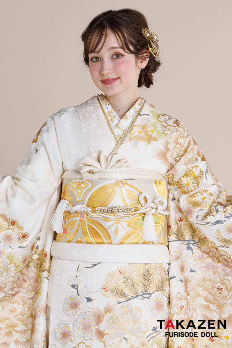 正統派古典 白金/ゴールド 牡丹柄 エレガント 綺麗 大人っぽい 無彩色