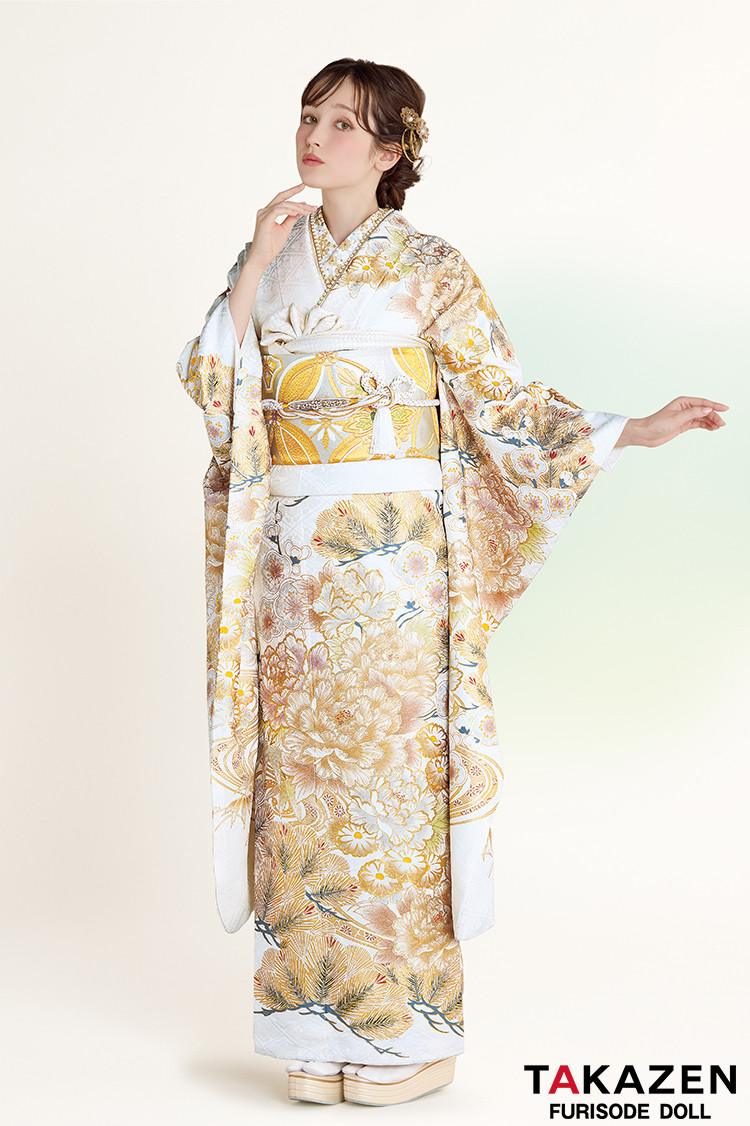 正統派古典 白金/ゴールド 牡丹柄 エレガント 綺麗 大人っぽい 無彩色