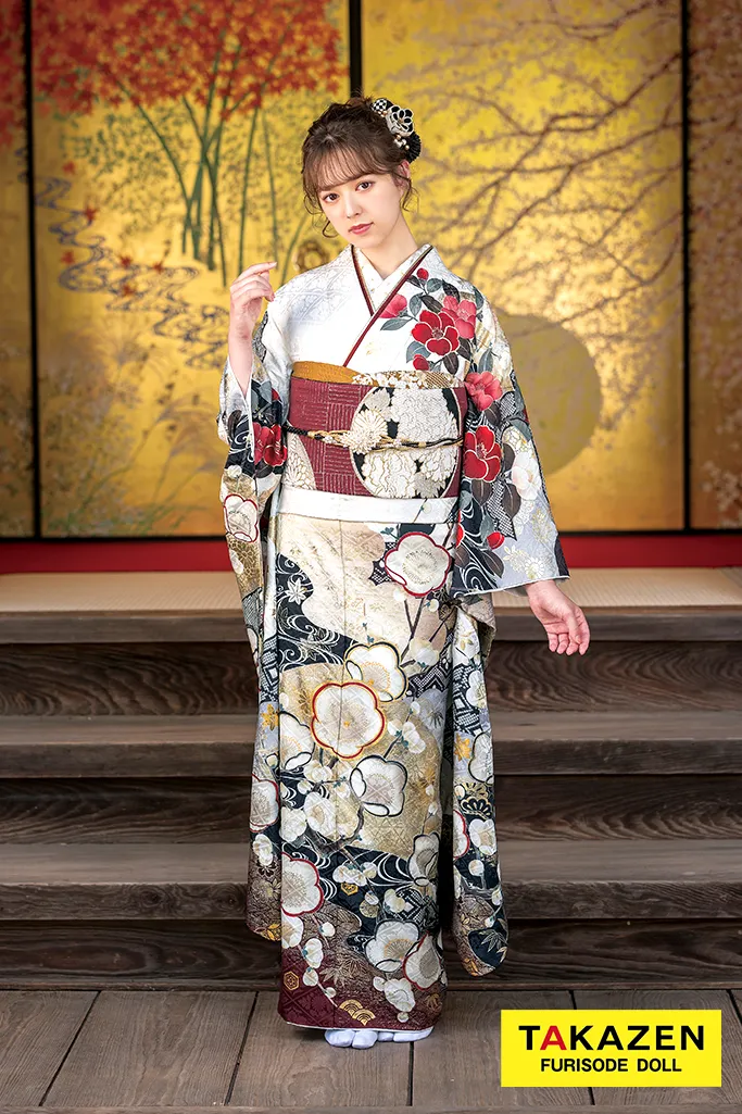 正統派古典 白/エンジ/白地 梅柄 清楚 上品 大人っぽい【通販可】K915