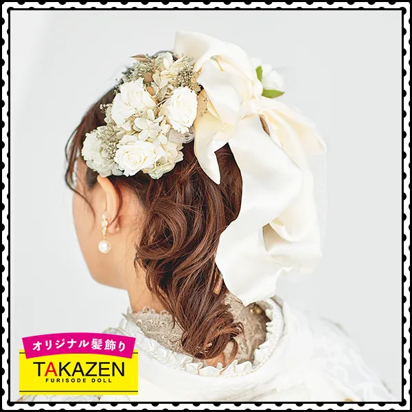 ゆるふわハイポニーテール×大きめチュール髪飾り♡｜成人式振袖・卒業