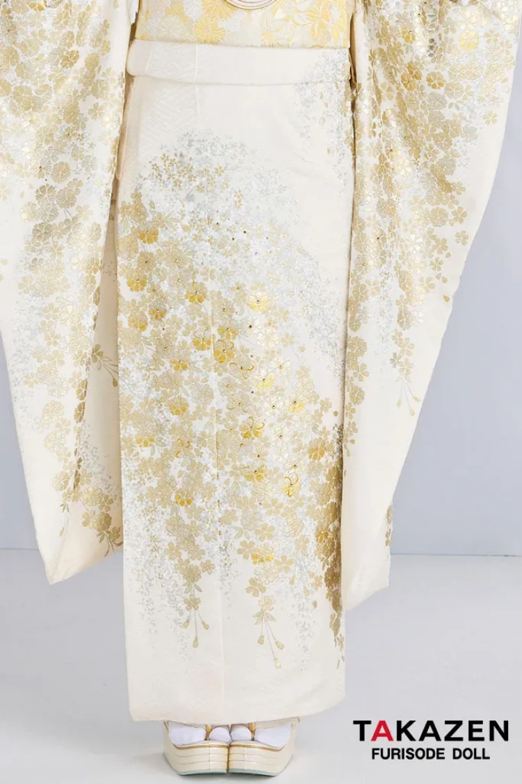 最高級古典柄振袖 関芳/最高級金駒金彩刺繍友禅 白金 桜柄 キラキラ