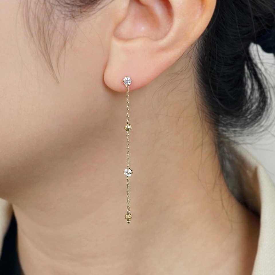 agete K10 アメリカンピアス 天然石 ミラーボール 刻印あり K10ピアス