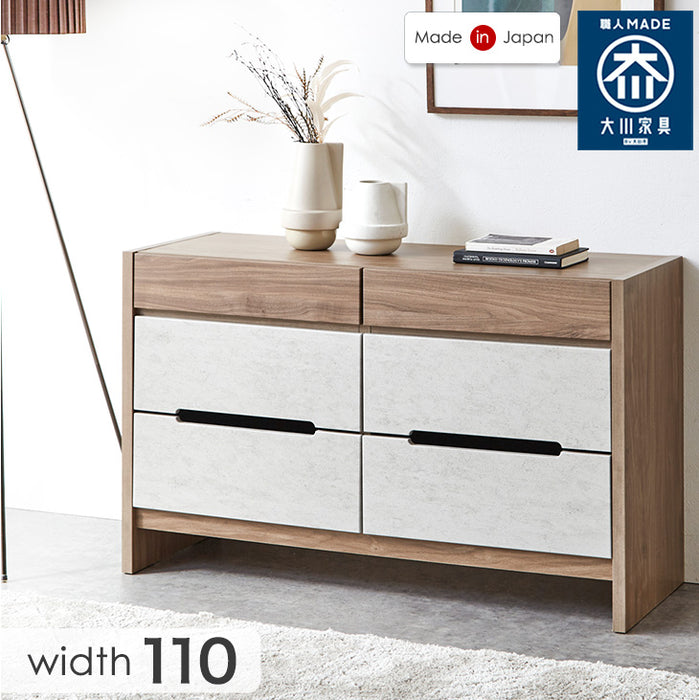 幅110cm］国産 完成品 3段 チェストフルスライドレール 脚付き 木製