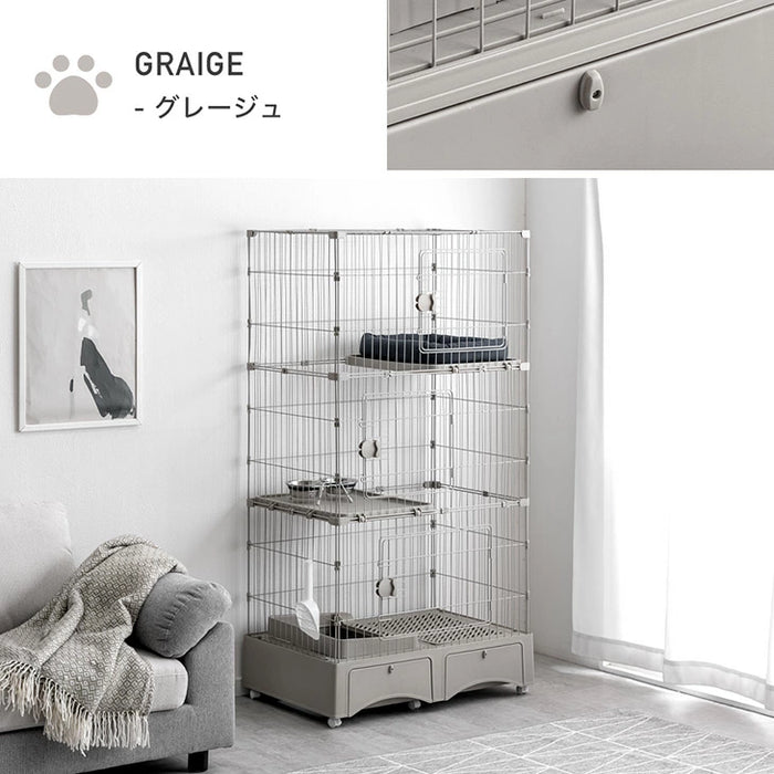 トイレ付き キャットケージ 3段 引き出し 収納 スコップ キャスター