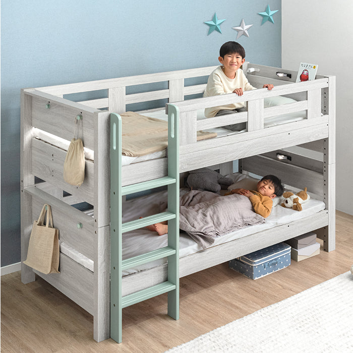 宮付き二段ベッド シングル対応 コンセント 高さ3段階 分割可能 木製