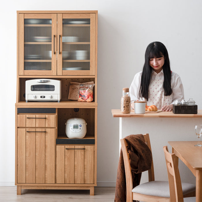 幅82］キッチンラック 大容量 カントリー調 大川家具 完成品 引き出し