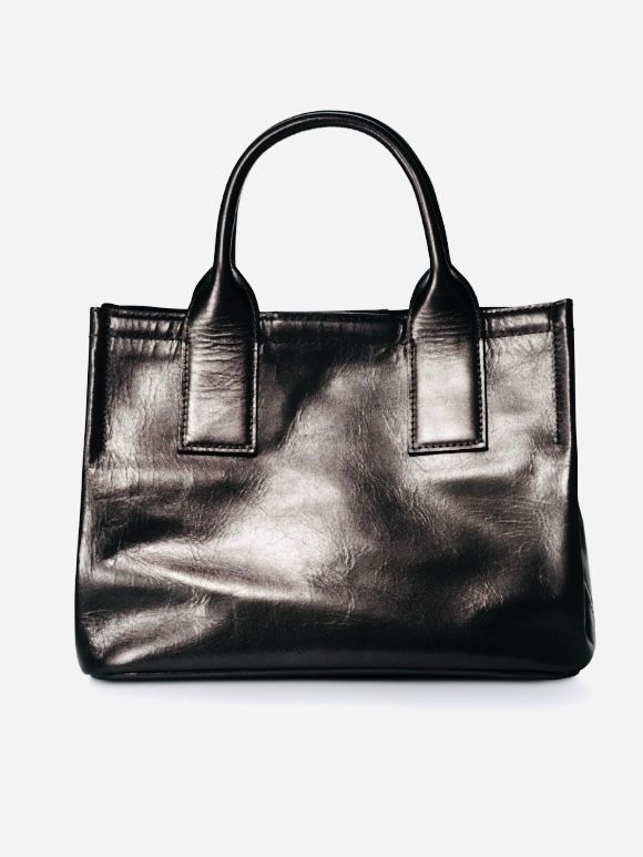 aniary - Metallic Leatherミニトート(牛革/日本製)シルバーブラック