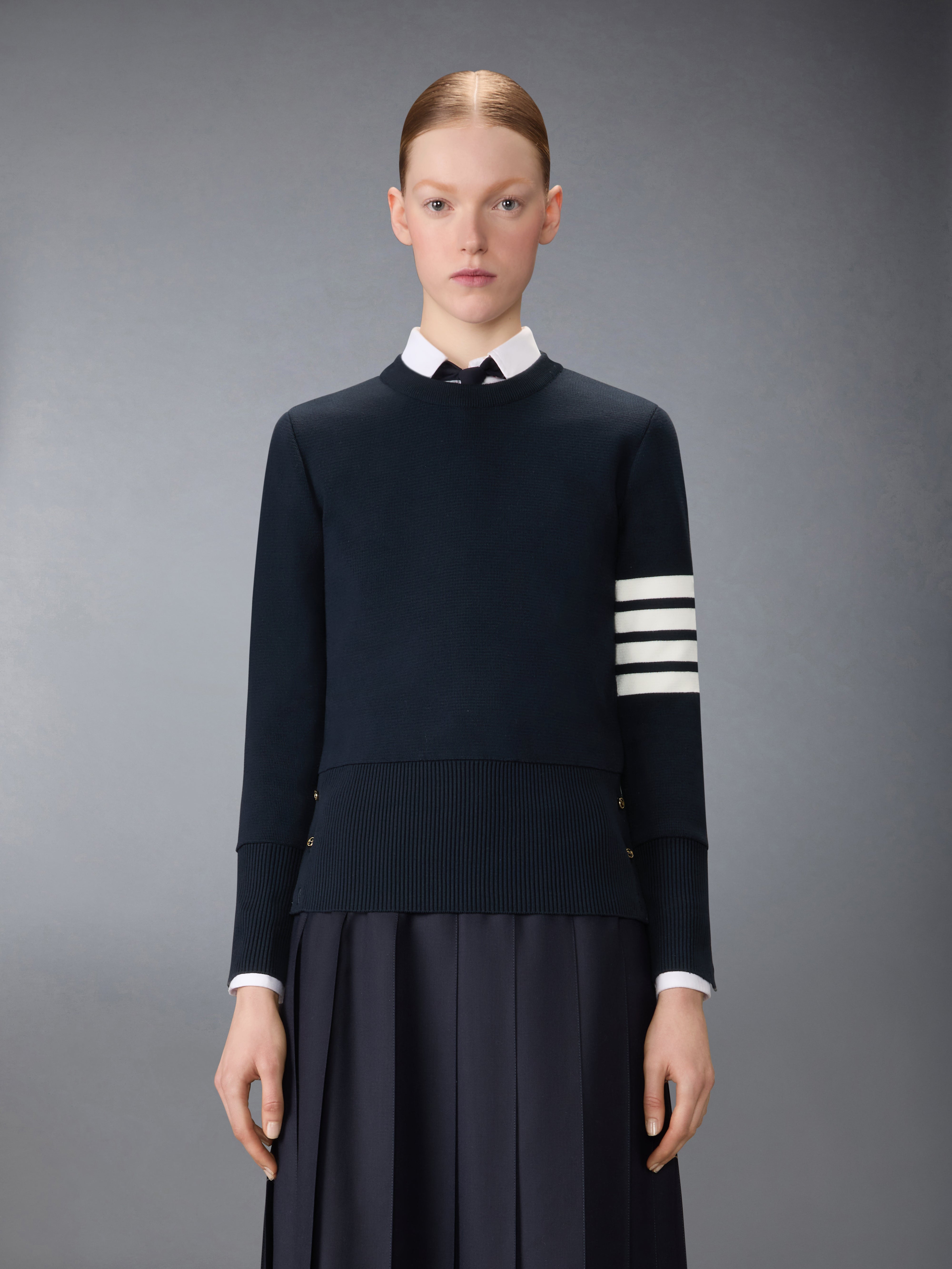 Cotton 4-Bar Classic Milano Stitch Pullover | Thom Browne