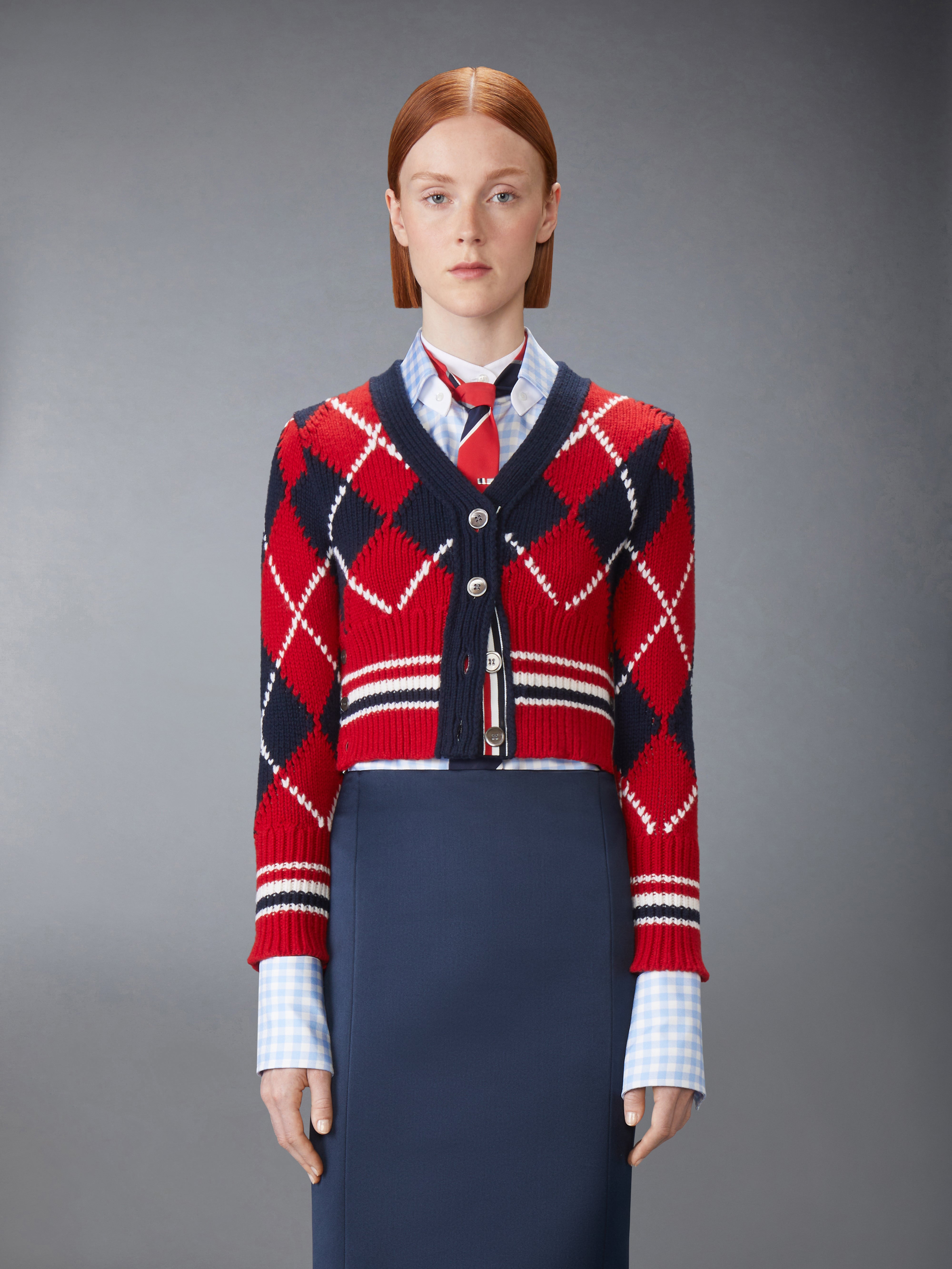 Argyle Intarsia Merino Wool Shrunken Cardigan | Thom Browne