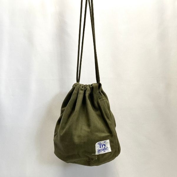 TRYANGLEMARKET HERRINGBONE DRAWSTRING BAG OLIVE トライアングル