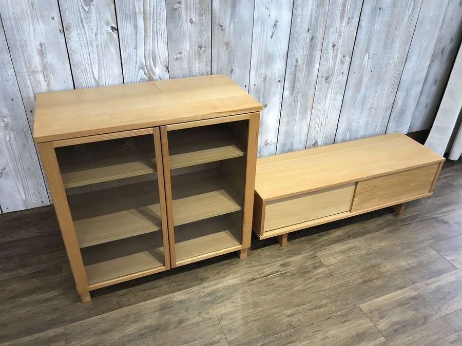 無印良品】当店人気のキャビネット（ガラス扉）・オーク材AVラック