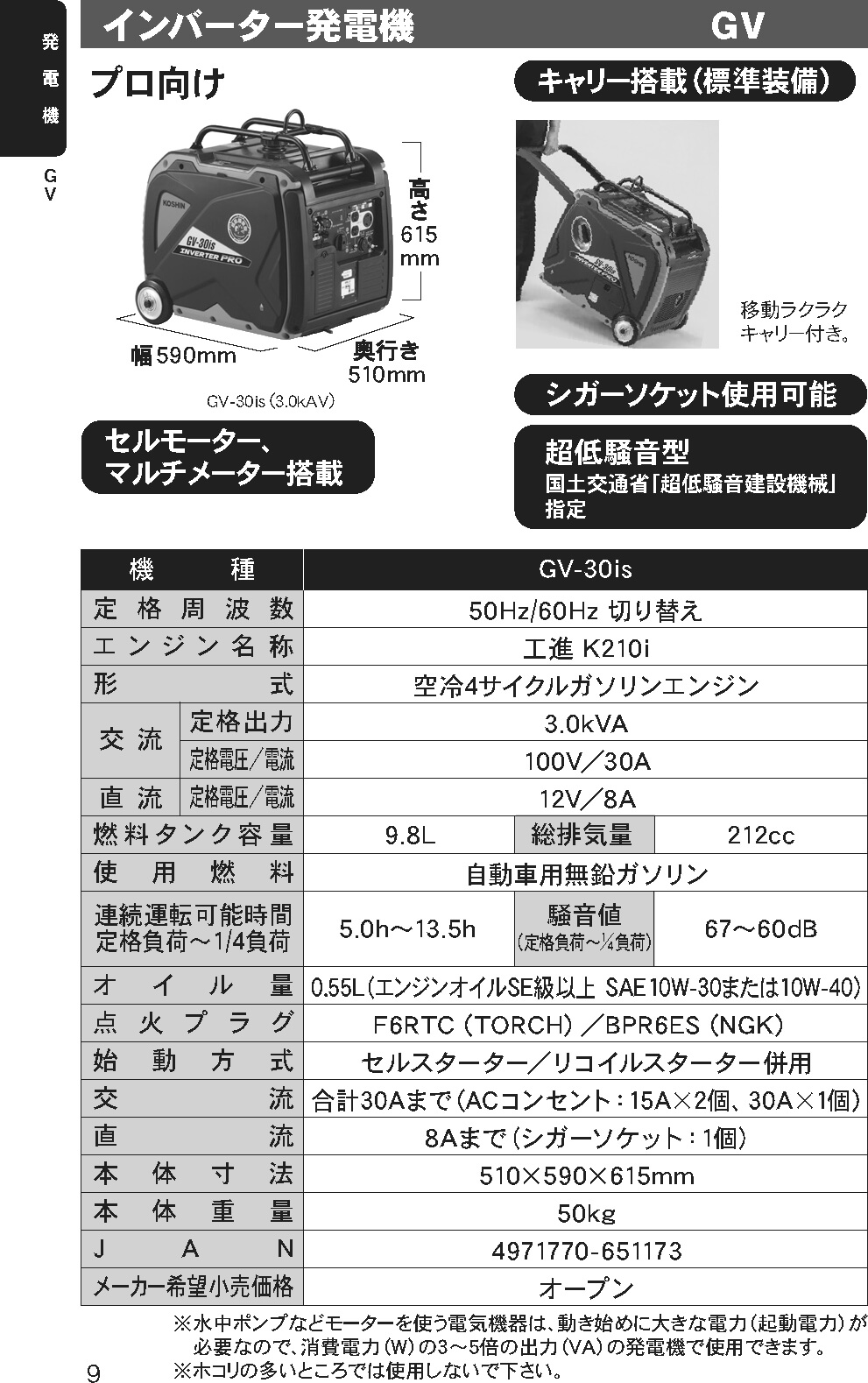 工進 GV-30iS インバーター発電機【数量限定品】 ウエダ金物【公式サイト】