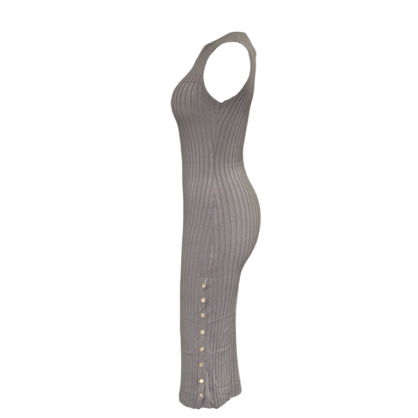 Missy Missi Gold Button Side Slit Knit Dress - UHQ