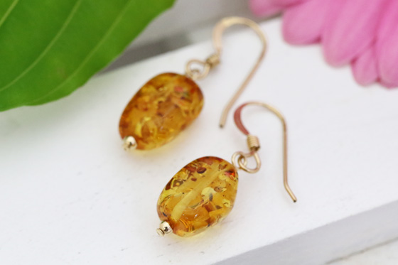 高品質 K14 Gold Filled アンバー（琥珀） ピアス | ハワイ