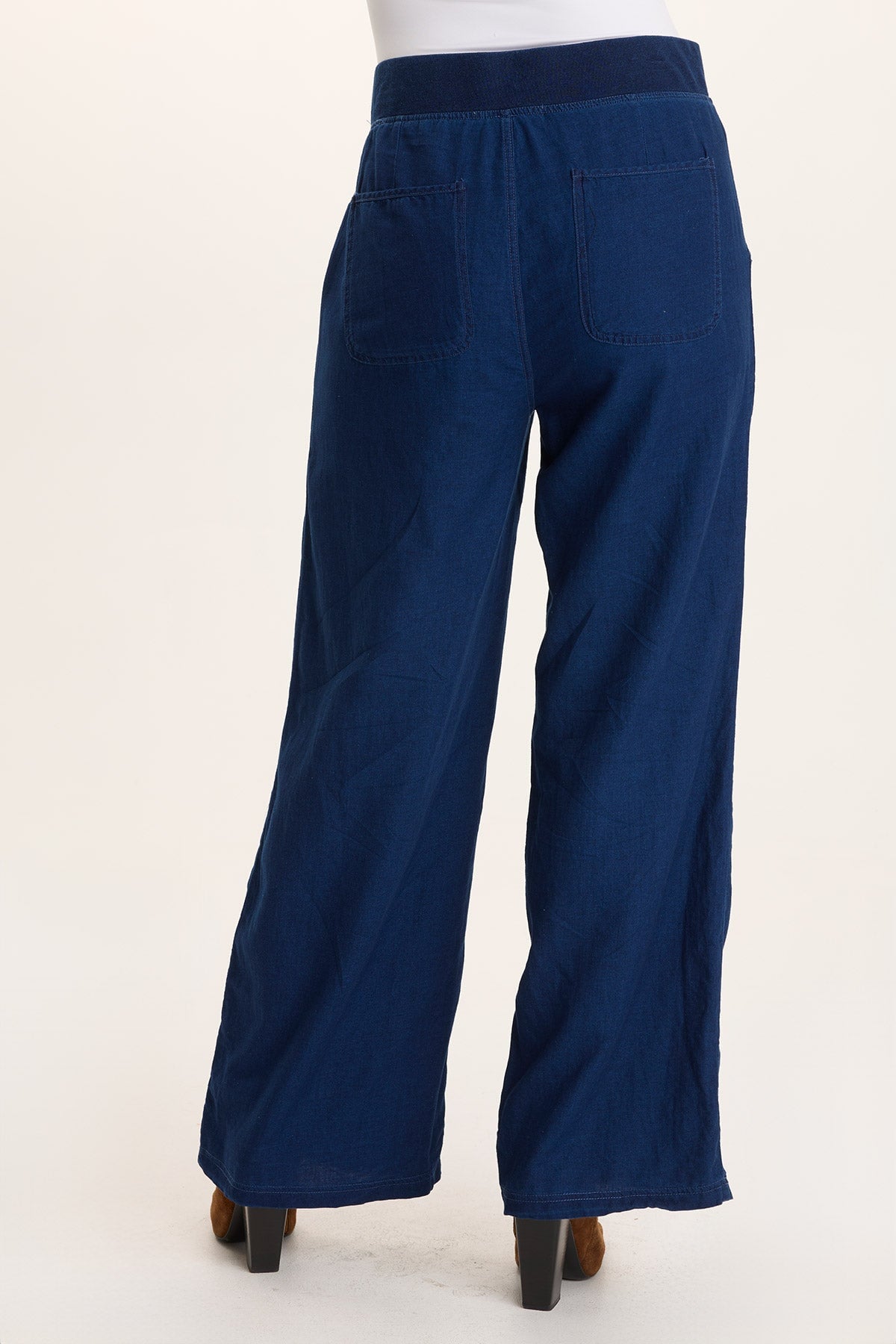 XCVI Arvid Indigo Twill Mock-Denim Wide-Leg Pull-On Pant