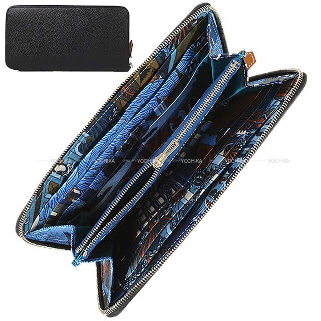 HERMES エルメス 長財布 アザップ シルクイン ロング アニマポリス 黒