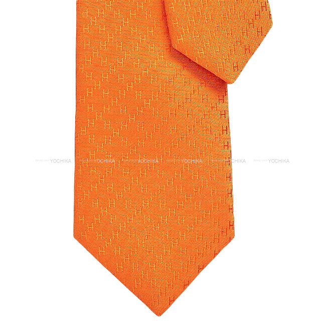 HERMES エルメス ネクタイ Hロゴ FACONNEE NEW H オレンジヴィフ
