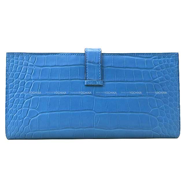 HERMES エルメス 長財布 ベアンスフレ ブルーゼリージュ クロコダイル