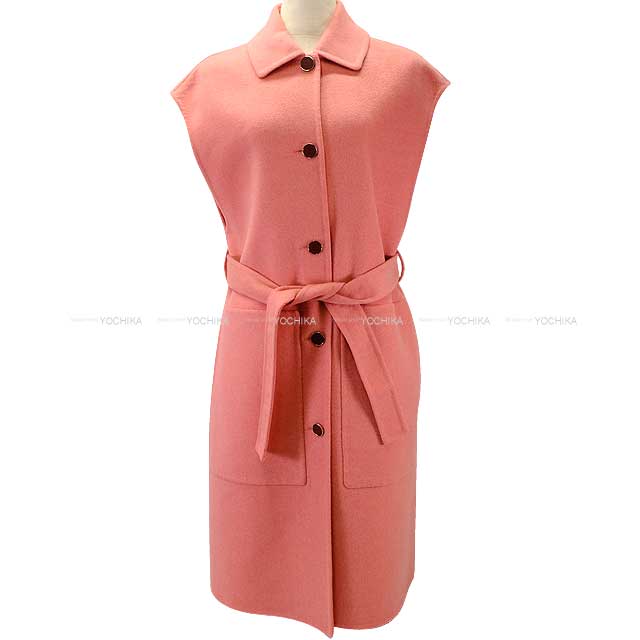 HERMES エルメス ベスト ジレ 襟付き セリエボタン ベルト ロング