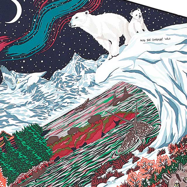 HERMES エルメス スカーフ カレ90 カナダの大自然 ヴェール/コーラル