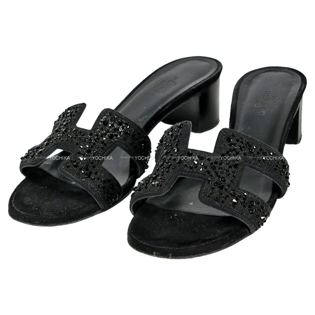 HERMES エルメス サンダル オアジス クリスタル ビジュー #35.5 黒