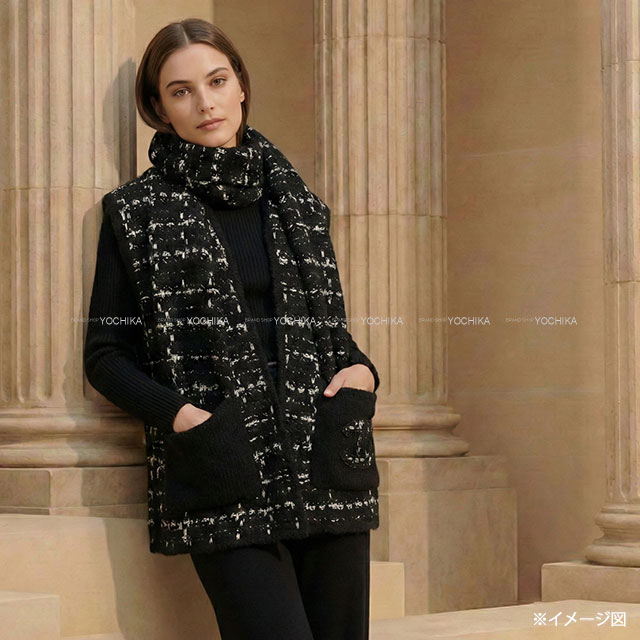 2023年秋冬 CHANEL シャネル マフラー ココマーク ツイード ポケット付