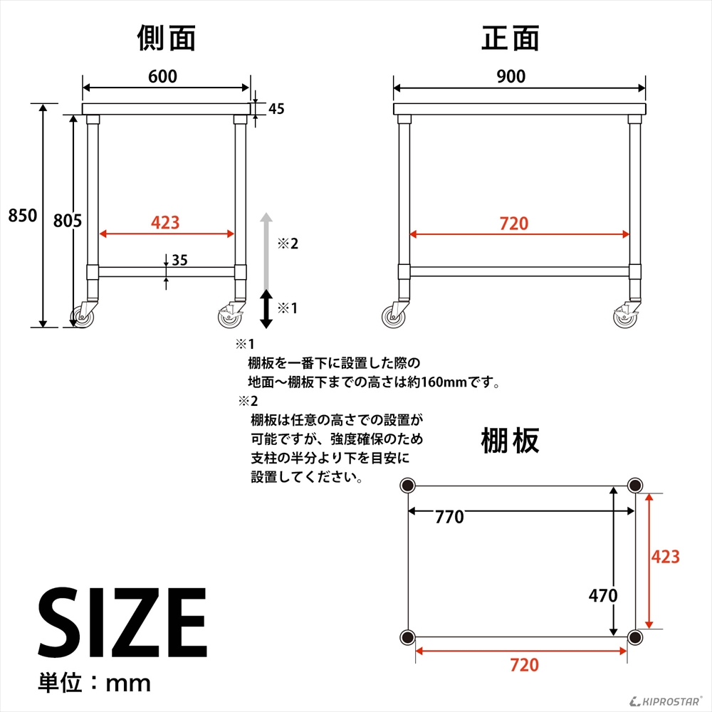 ステンレス作業台 板厚1.2mmモデル 900×600×850 業務用