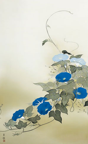 有名作家の掛け軸 小林古径作 朝顔