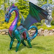 6ft. Tall Large Metal Dragon Statue w/Oil-Slick Finish 